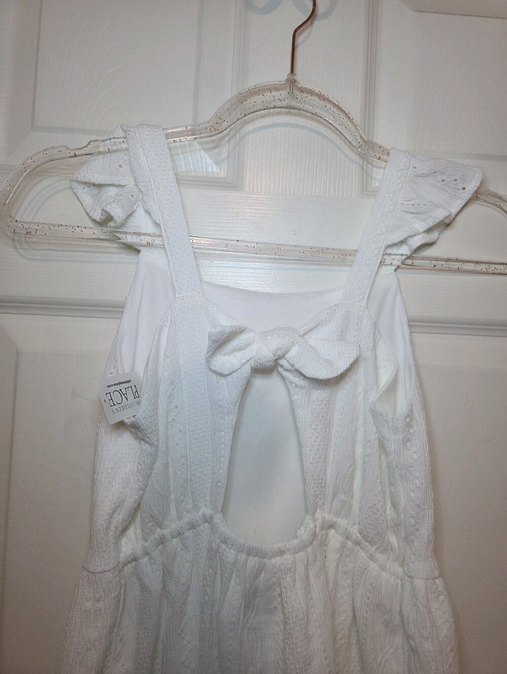 The Childrens Place White Eyelet Cutout Dress Size 10/12 L Ruffle Preppy Minimal - Picture 5 of 7